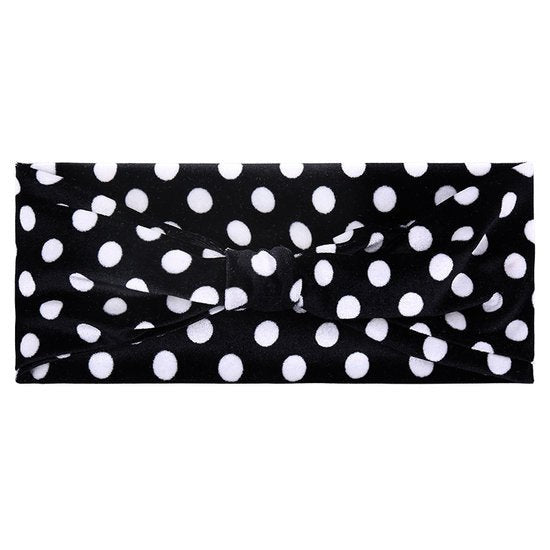 Velvet haarband dots - Zwart/wit - Medase