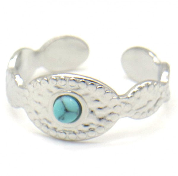 Verstelbare ring stainless steel zilver turquoise steen opengewerkt design bohemian elegant