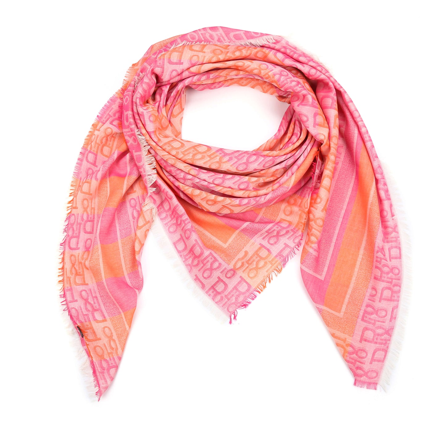 Vierkante sjaal 130x130cm 100% viscose roze oranje grafische print luxe veelzijdig franjes