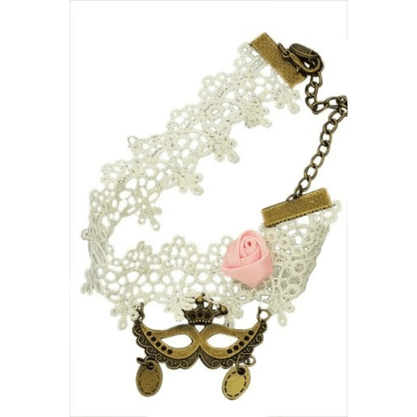 Vintage/gothic enkelbandje wit/roze - Medase