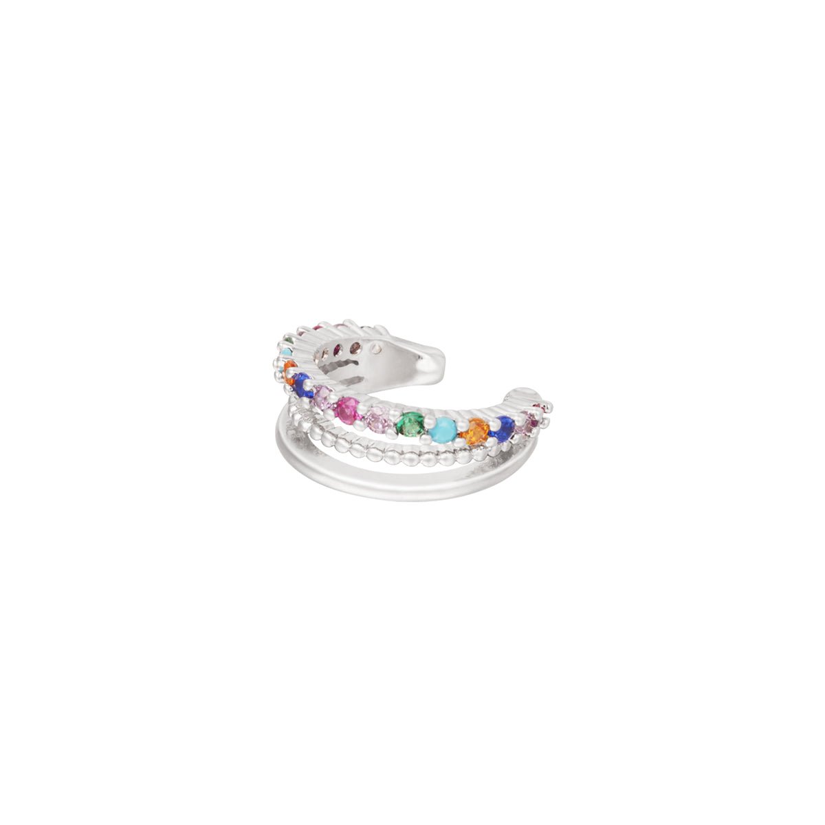 Zilverkleurige Earcuff met Multicolor Strass Steentjes - Medase