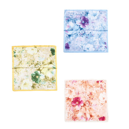 Bloemen Sjaaltje 70 x 70 cm - Vierkante Satijnlook Sjaal - Blauw, Geel of Fuchsia