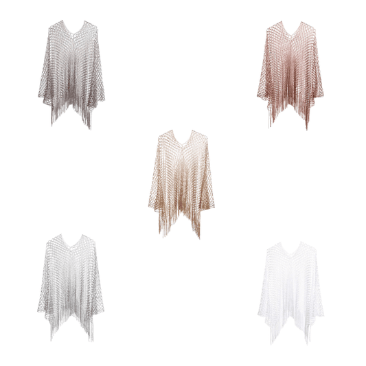 Lurex Poncho met Glitter Effect en Franjes