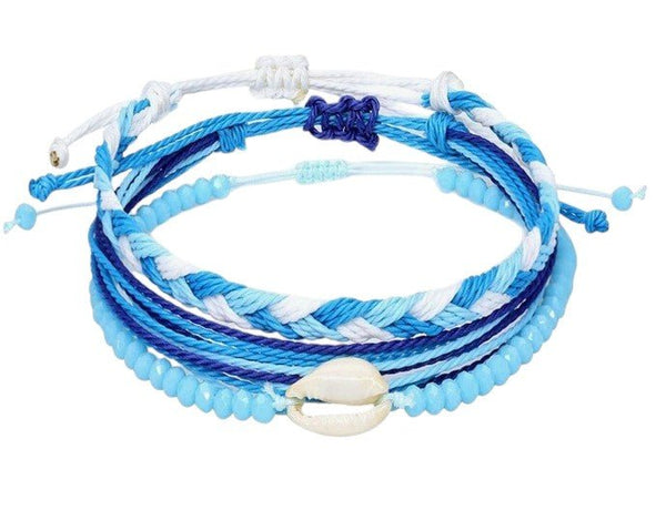 3 - delige Blauwe Armbanden Set met Schelp & Kralen – Bohemian Summer Style - Medase