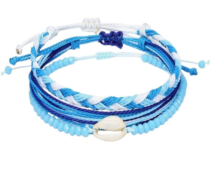 3 - delige Blauwe Armbanden Set met Schelp & Kralen – Bohemian Summer Style - Medase