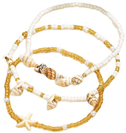 Enkelbandjes set wit goud met schelpen - Medase