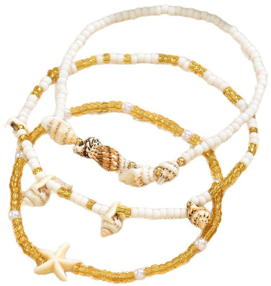 Enkelbandjes set wit goud met schelpen - Medase