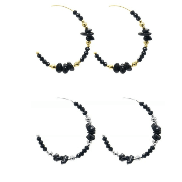 Creolen met Zwarte Kralen Stainless Steel - Goud of Zilver