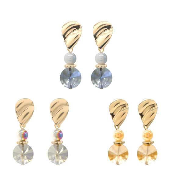 Elegant Gold-Colored Earrings with Crystal Pendants - 4.5 cm
