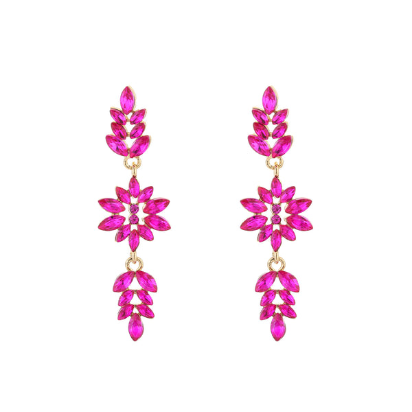 Statement Earrings - Crystal Chandelier - Fuchsia