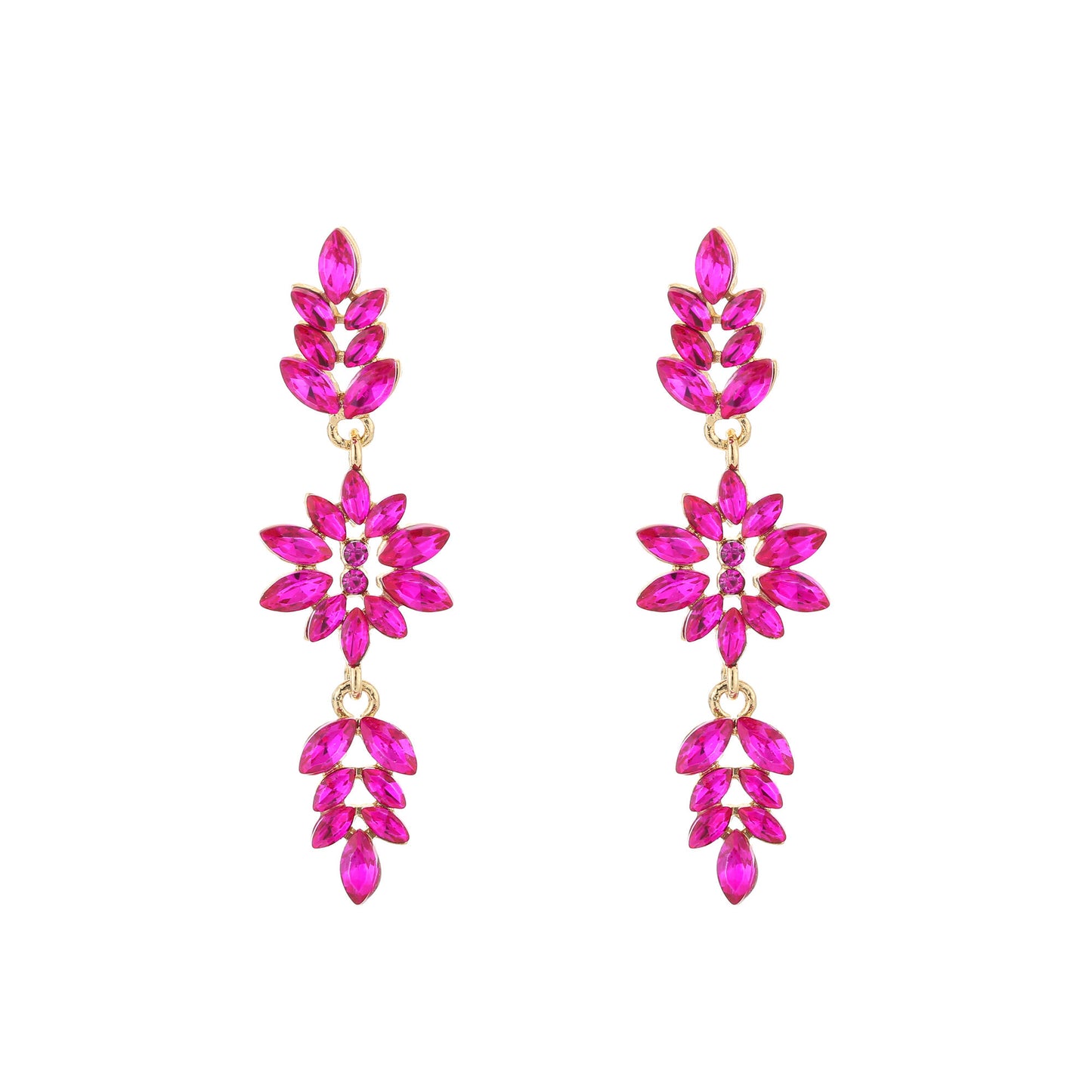 Statement Oorbellen - Kristal Chandelier - Fuchsia