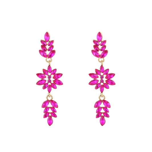 Statement Oorbellen - Kristal Chandelier - Fuchsia