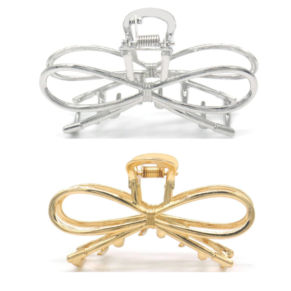 Metal Hair Clip Bow Shape - Silver or Gold