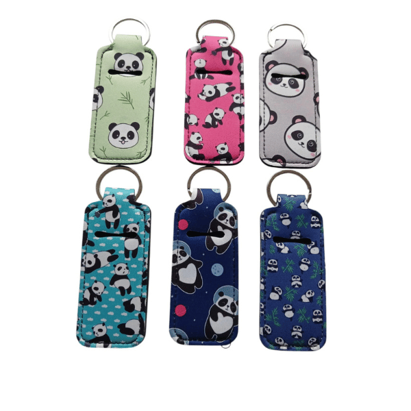 Panda sleutelhanger lippenstift houder 12x4,3cm 6 designs lichtgroen roze grijs turquoise donkerblauw