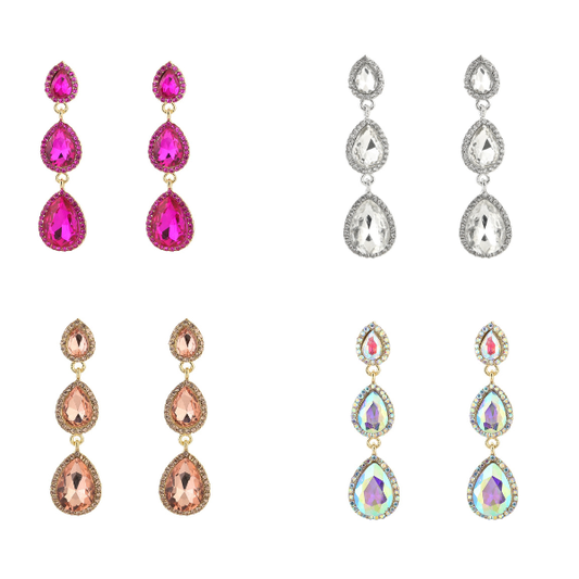 Statement Oorbellen - Triple Drop Kristal - Div kleuren