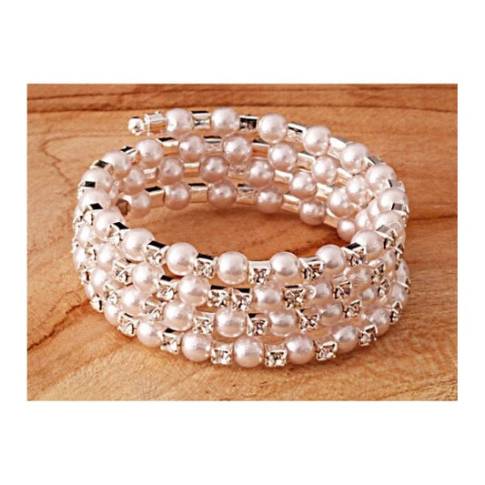 Spiralarmband Strass &amp; Perlen