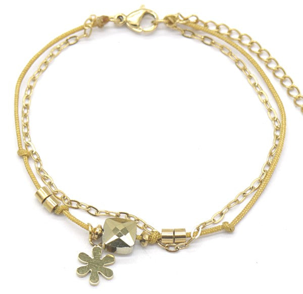 Armband bloem bedel 16cm stainless steel goudkleurig verstelbaar elegant hart