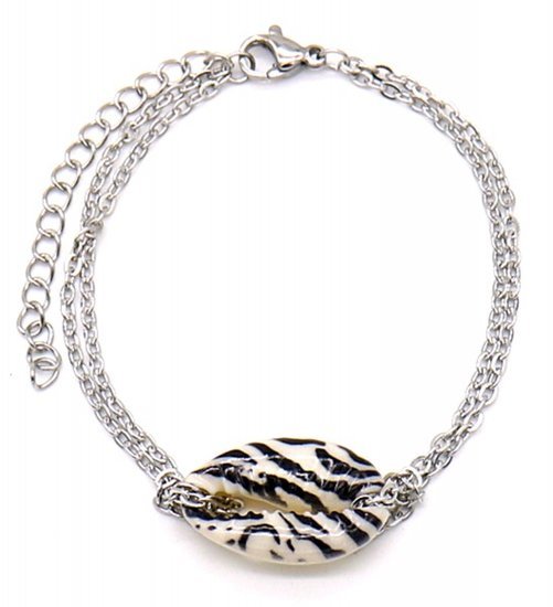 Armband schakel schelp zebra - Zilver - Medase