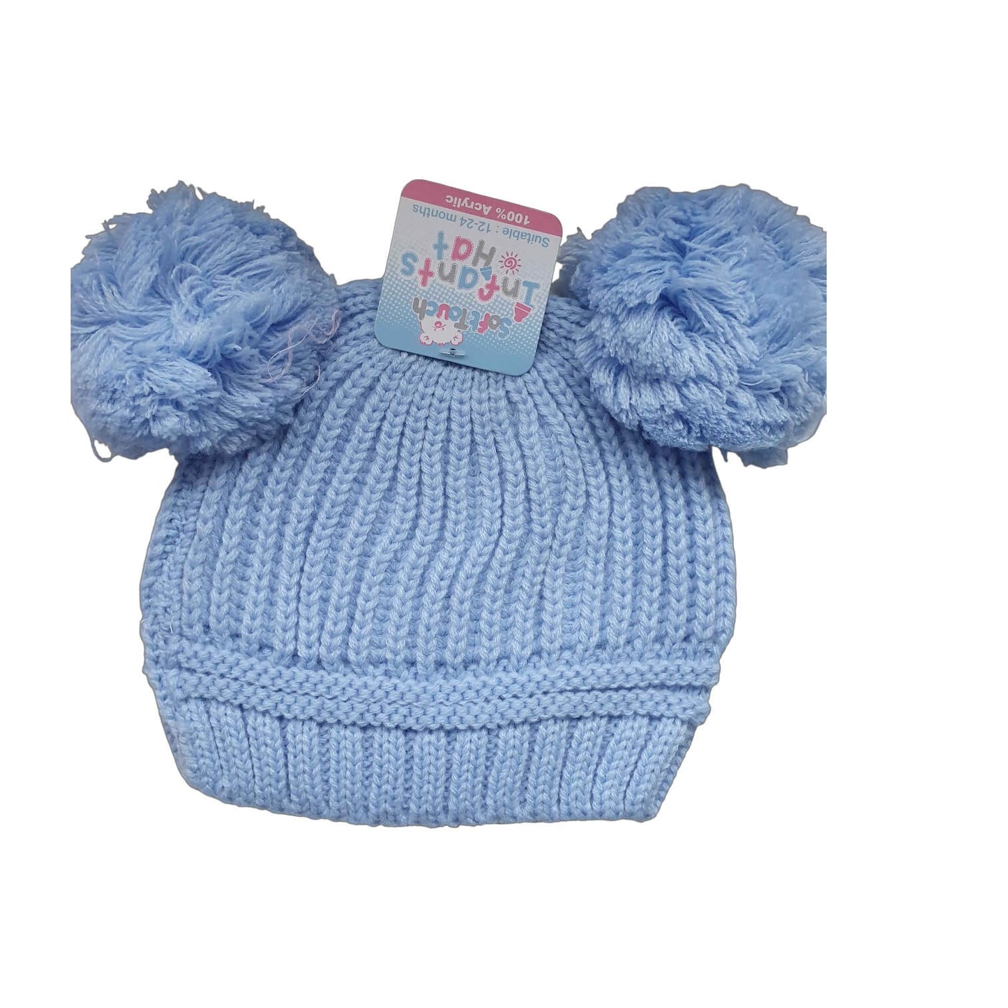 Baby wintermuts soft touch pompom beanie blauw acryl NB 12 24 maanden warm schattig