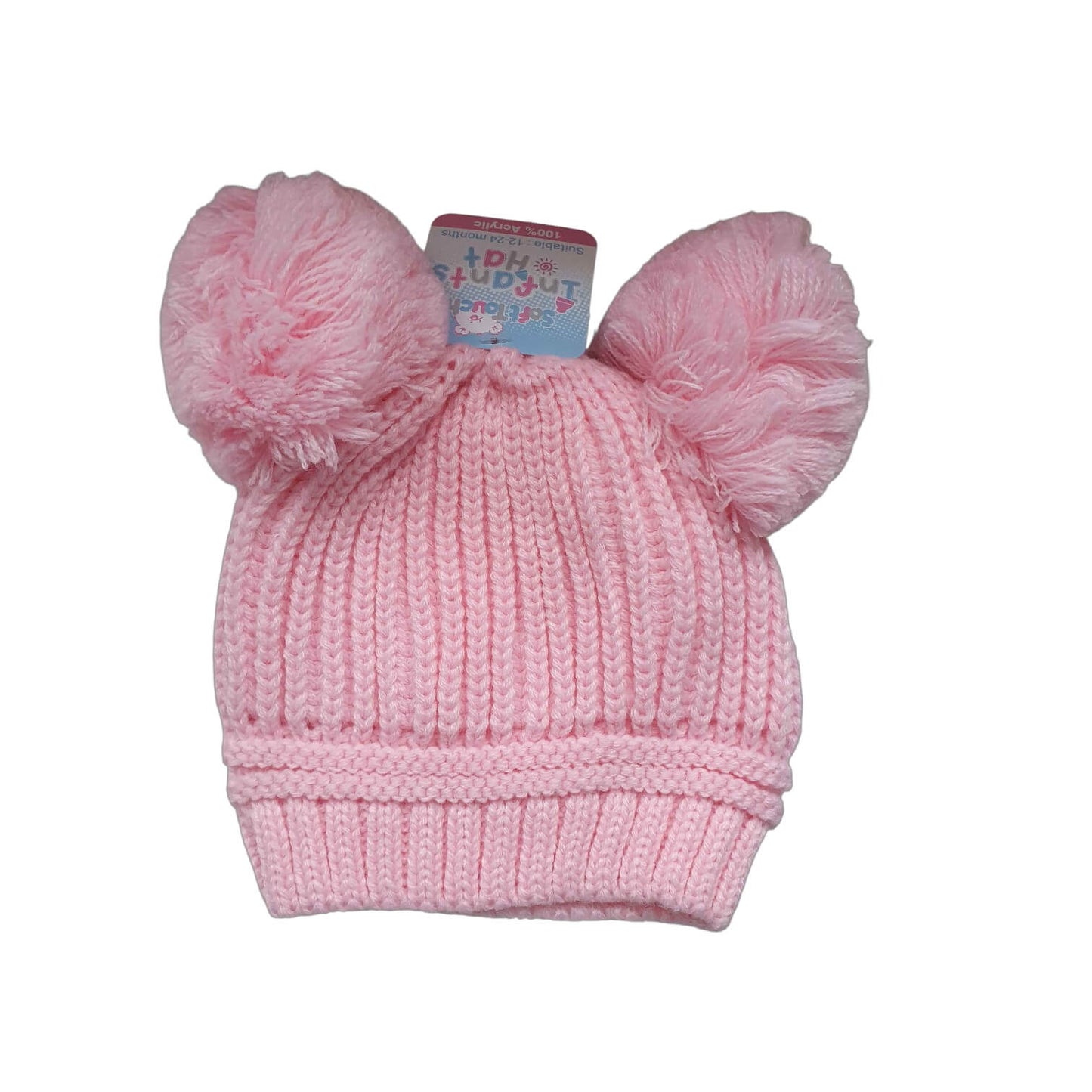 Baby wintermuts soft touch pompom beanie roze acryl NB 12 24 maanden warm schattig