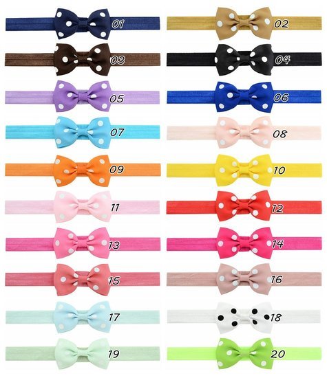 Baby/Kinder haarband elastisch stippel strik - Diverse kleuren - Medase