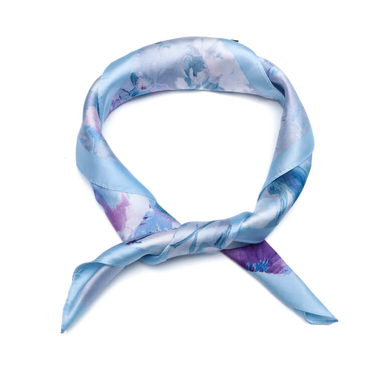 Vierkant blauw bloemen sjaaltje 70 x 70 cm met satijnlook uitstraling