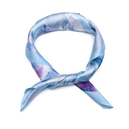 Vierkant blauw bloemen sjaaltje 70 x 70 cm met satijnlook uitstraling