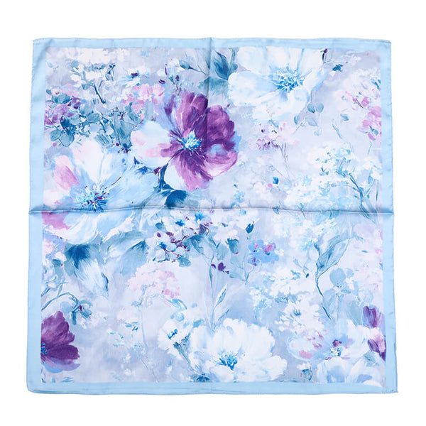 Vierkant blauw bloemen sjaaltje 70 x 70 cm met satijnlook uitstraling