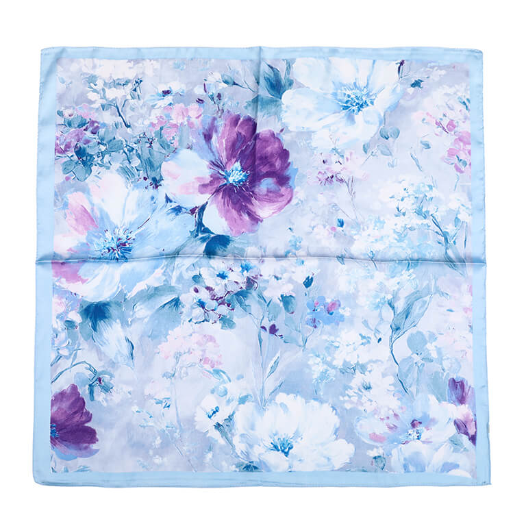 Vierkant blauw bloemen sjaaltje 70 x 70 cm met satijnlook uitstraling