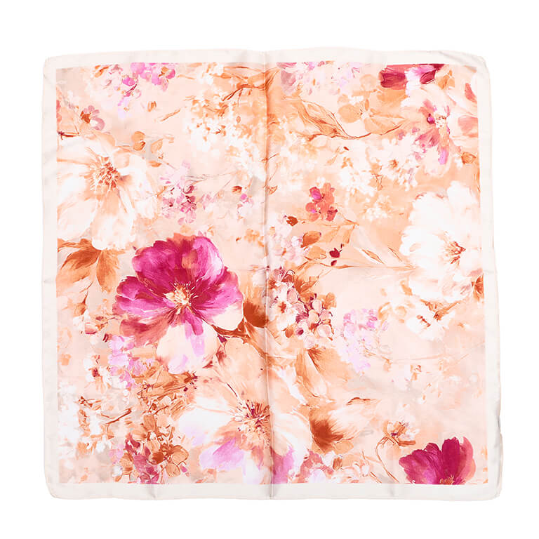 Vierkant fuchsia bloemen sjaaltje 70 x 70 cm met romantische bloemenprint