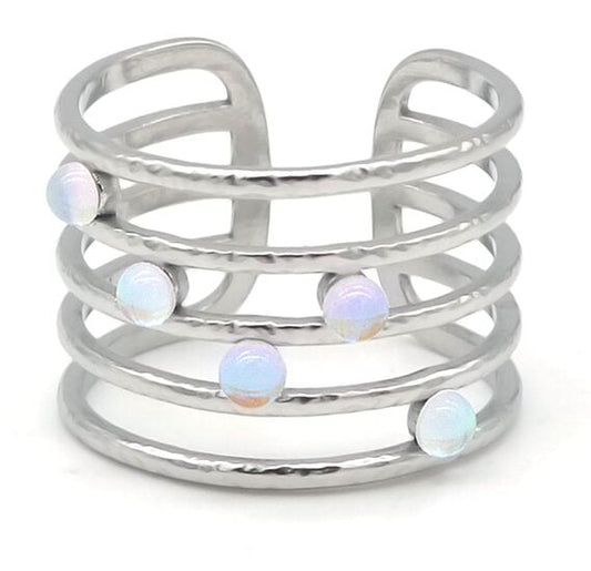 Brede ring met steentjes - Zilver - Medase