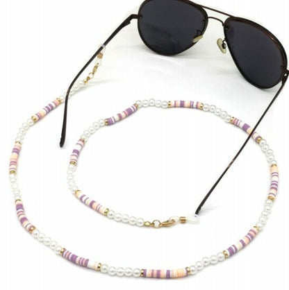 Brillenkoord beads - Wit/roze - Medase