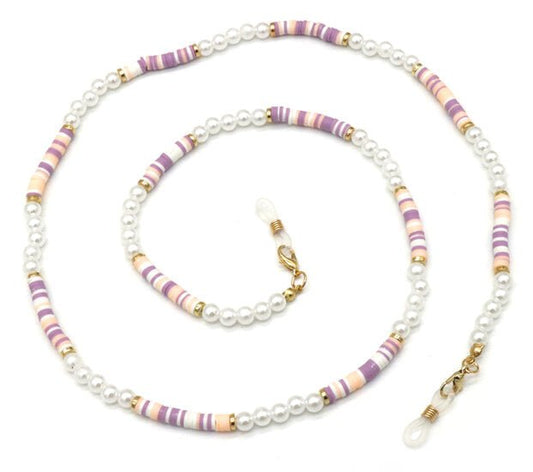 Brillenkoord beads - Wit/roze - Medase