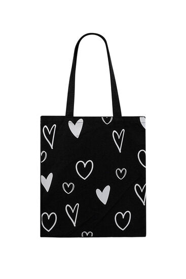 Canvas shopper hearts - black - Medase