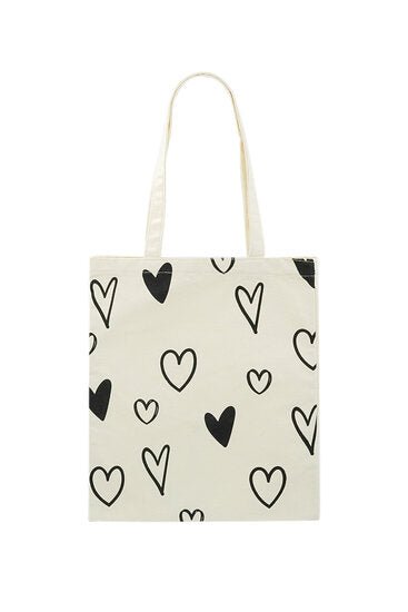 Canvas shopper hearts - White - Medase