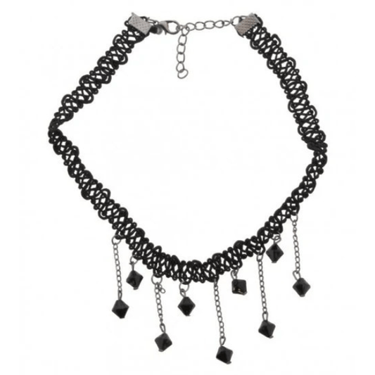 Choker met kettingkjes en kralen - zwart - Medase