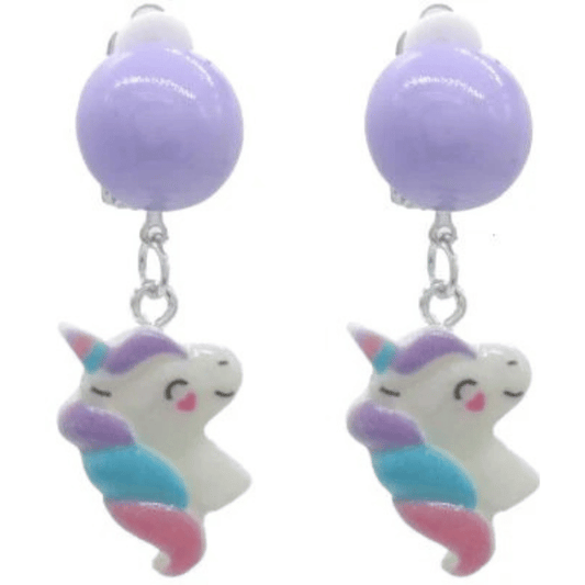 Clip-on oorbellen kinderen eenhoorn 5cm pastel regenboog roze blauw paars kawaii magisch geen gaatjes