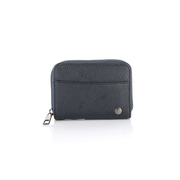 Compacte portemonnee 11x8cm PU leer blauw gestructureerd patroon rits vakje voorkant elegant