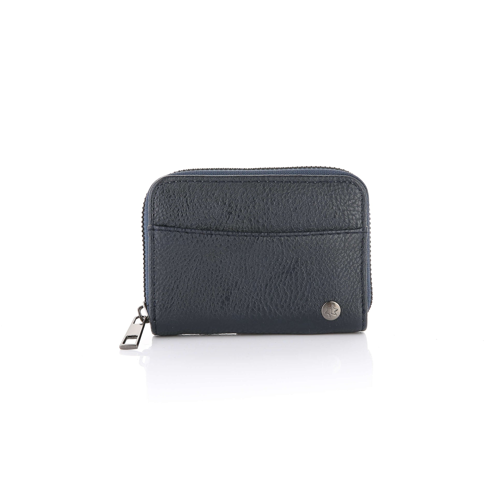 Compacte portemonnee 11x8cm PU leer blauw gestructureerd patroon rits vakje voorkant elegant