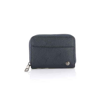 Compacte portemonnee 11x8cm PU leer blauw gestructureerd patroon rits vakje voorkant elegant