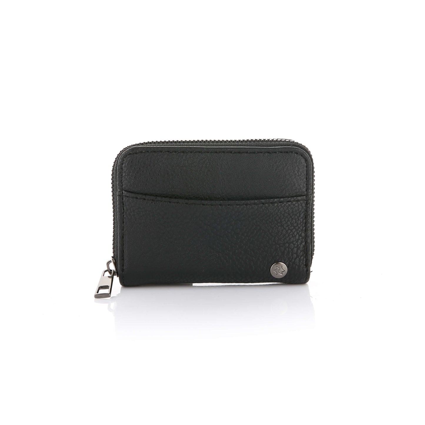 Compacte portemonnee 11x8cm PU leer zwart gestructureerd patroon rits vakje voorkant elegant