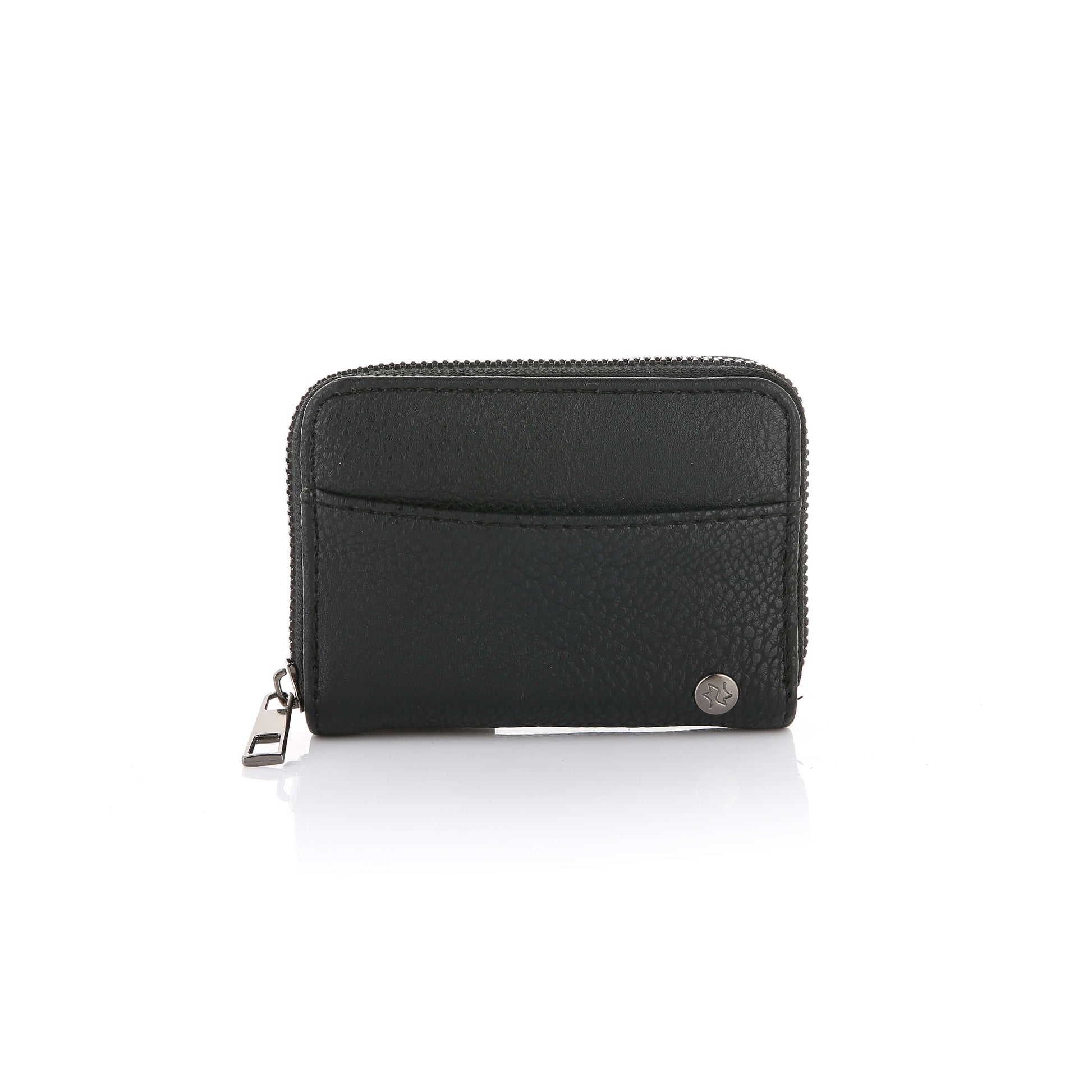 Compacte portemonnee 11x8cm PU leer zwart gestructureerd patroon rits vakje voorkant elegant
