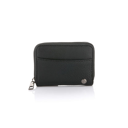 Compacte portemonnee 11x8cm PU leer zwart gestructureerd patroon rits vakje voorkant elegant