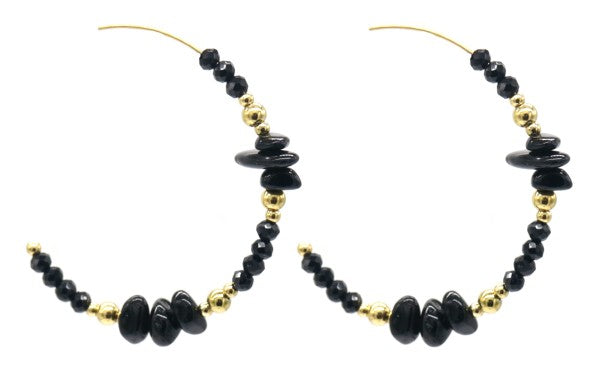 Creolen stainless steel 4,5cm doorsnede goudkleurig zwarte kralen stoer modern