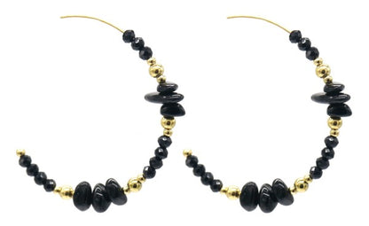 Creolen stainless steel 4,5cm doorsnede goudkleurig zwarte kralen stoer modern