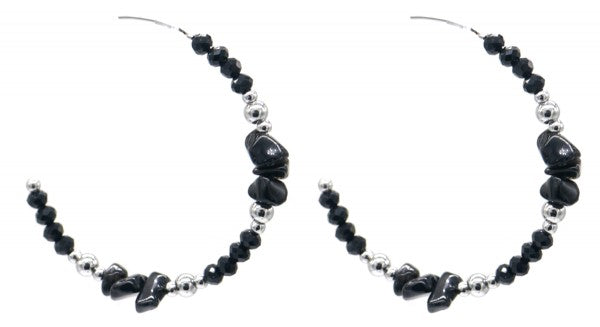 Creolen stainless steel 4,5cm doorsnede zilverkleurig zwarte kralen stoer modern