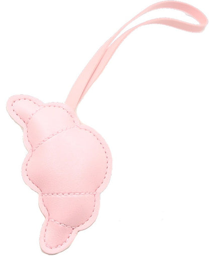Roze croissant sleutelhanger van PU-leer 10 x 5 cm