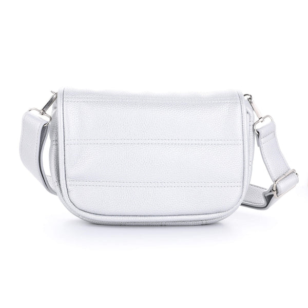 Crossbody tas 20x16x7cm zilver verstelbare schouderband magneet drukkers zakje rits