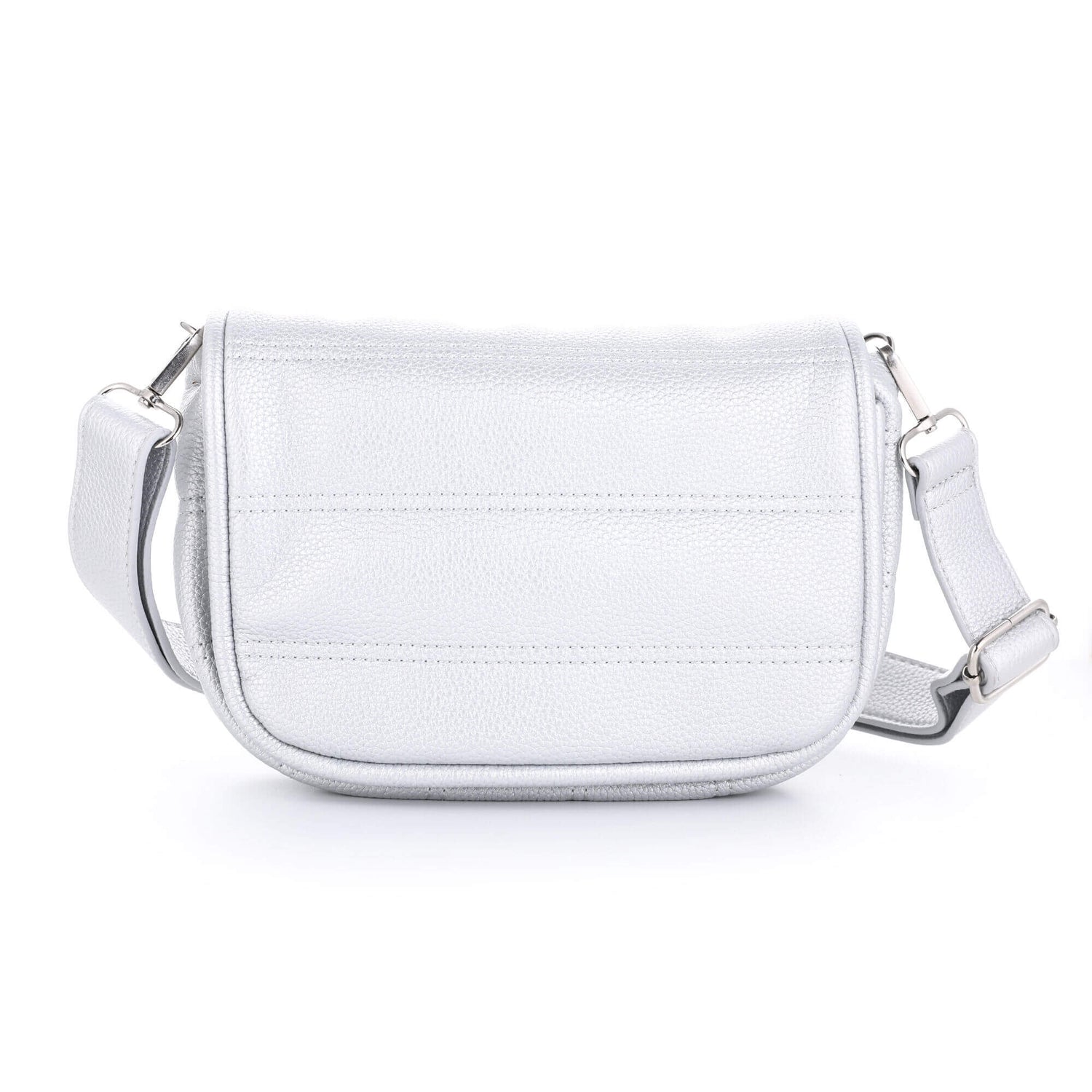 Crossbody tas 20x16x7cm zilver verstelbare schouderband magneet drukkers zakje rits