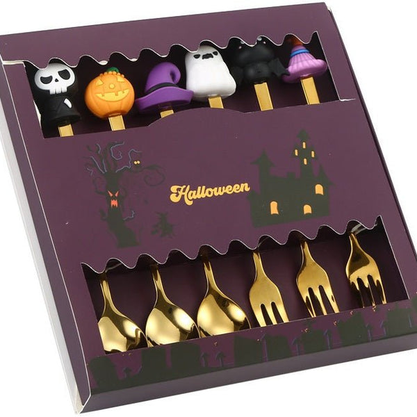 Cutlery set goud– 6 - delige RVS bestekset met halloween decoratie - Medase